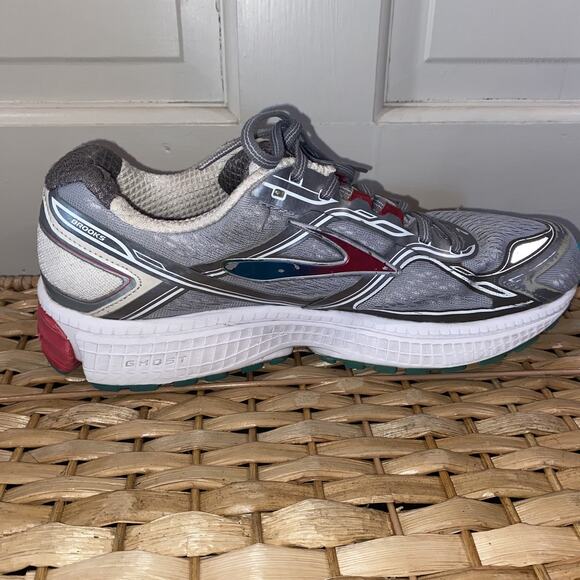 BROOKS Ghost 8 Women Sz 10 Running Shoes Sneaker Grey Silver Pink Lace Up Weight - Picture 7 of 11